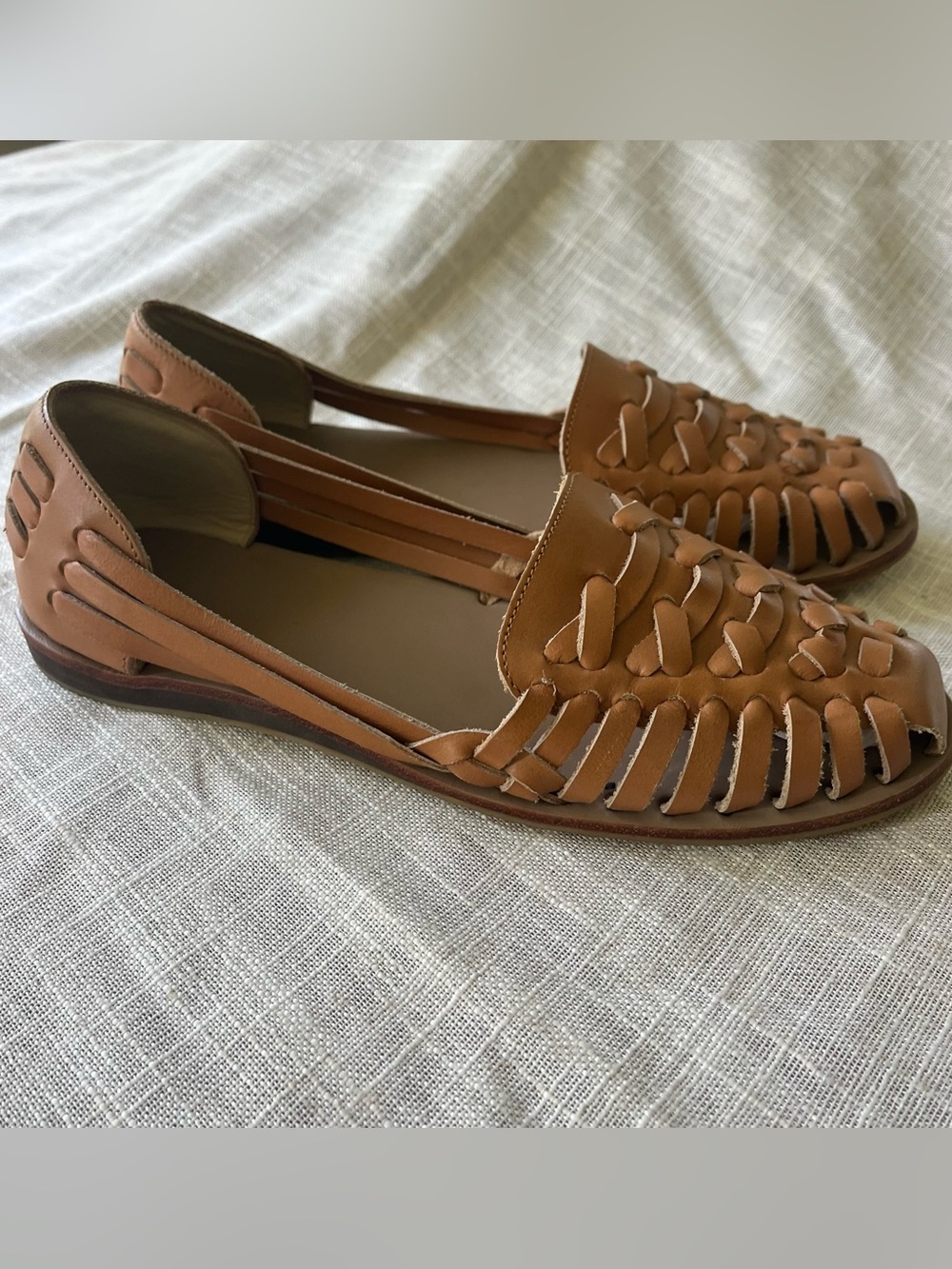 Nisolo Tan Woven Leather Huarache Flats